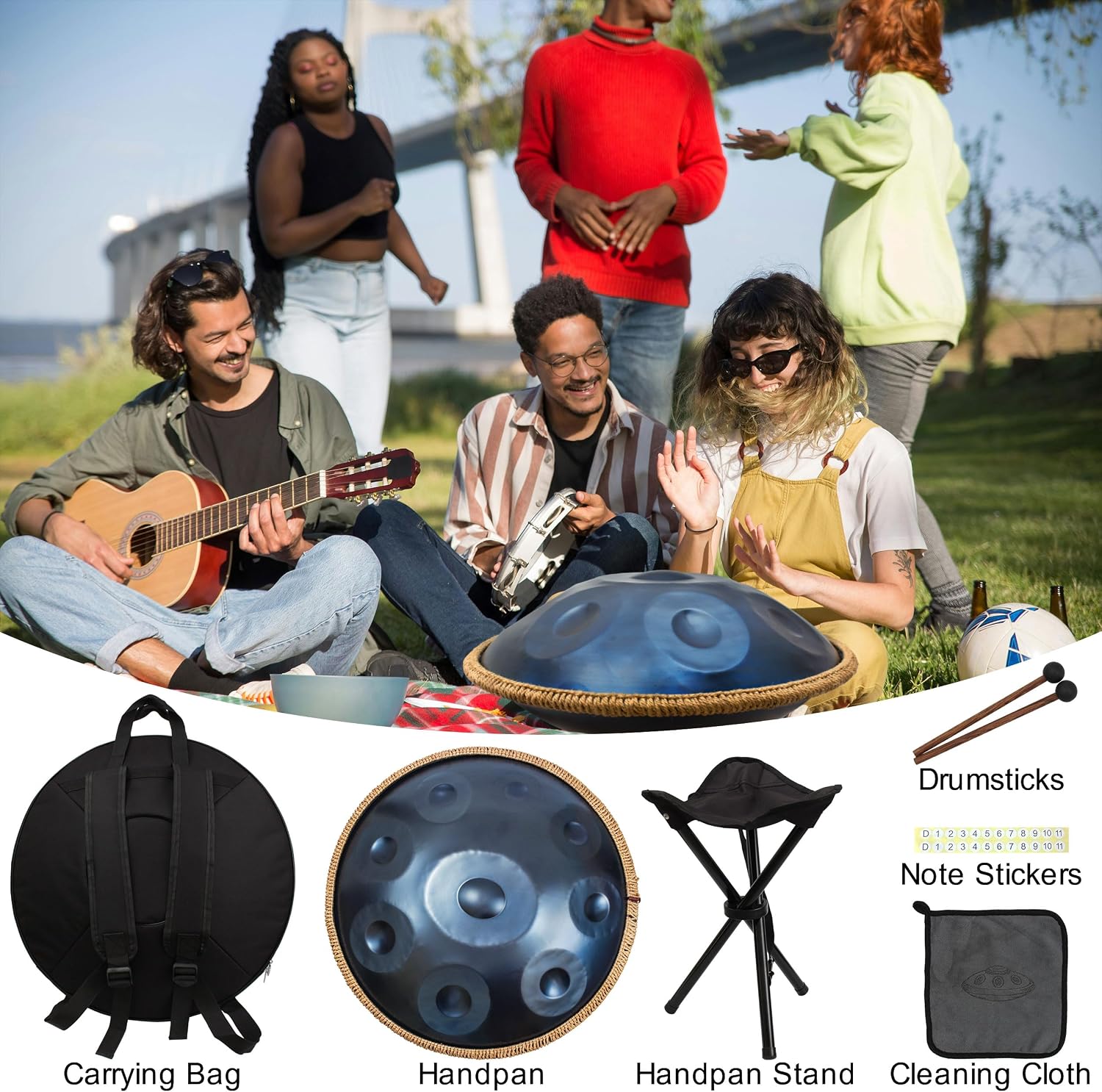 Handpan 22 inch D Minor Kurd Handpan 9 Notes Handpan Drum Instrument for Professional Performance, 440HZ Sound Handpan Drums for Adults