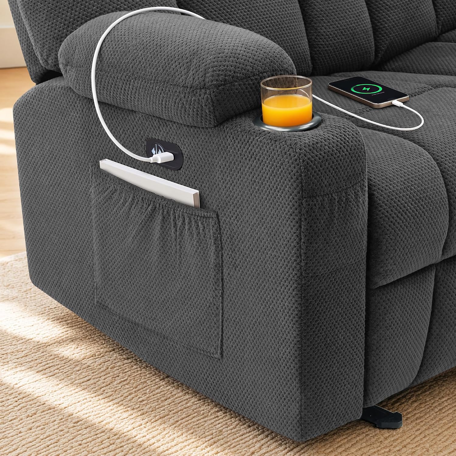 MCombo Zero Gravity Loveseat Power Reclining Sofa with Console, Heat and Vibration Massage, Recliner Couch for Living Room, Fabric 6035SET (Grey, Loveseat)