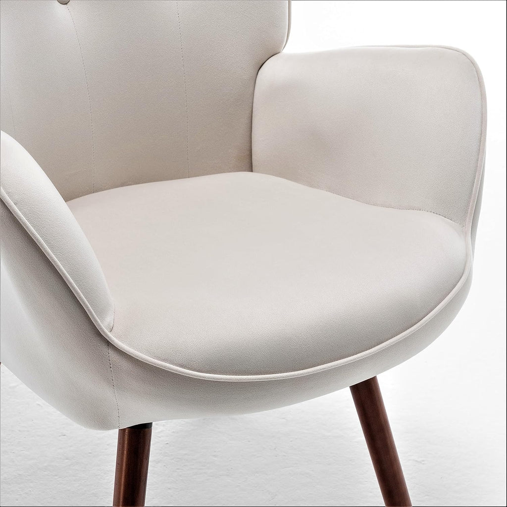 Container Furniture Direct Chic Accent Arm Chairs for Living Room, Bedroom, or Home Office, Button-Tufted Midcentury Armchair with Wingback Design and Splayed Legs, Ivory