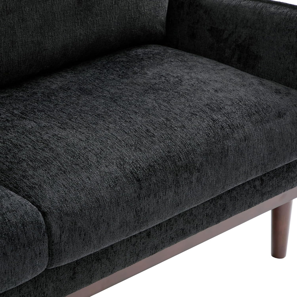 Christopher Knight Home Brena Modern Chenille Upholstered Loveseat Sofa, Wooden 2 Seater Sofa Couch with Deep Seat, Comfy Cloud Couch for Living Room, Bedroom, Home Office, Black