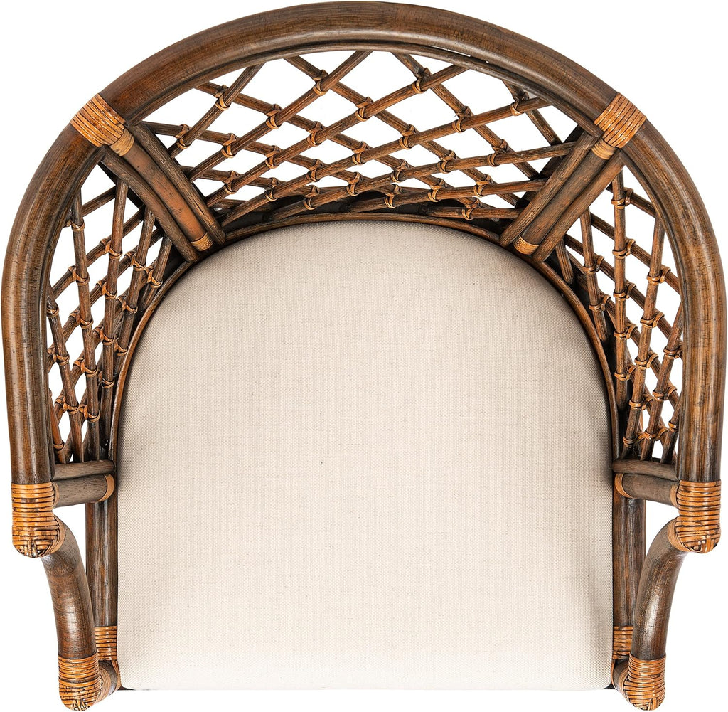SAFAVIEH Furniture - Carlotta Rattan Arm Chair - Brown & Black - Solid Wood - Coastal Open-Arm Design - Ideal for Living Room, Sunroom, Bedroom (SEA4013C)