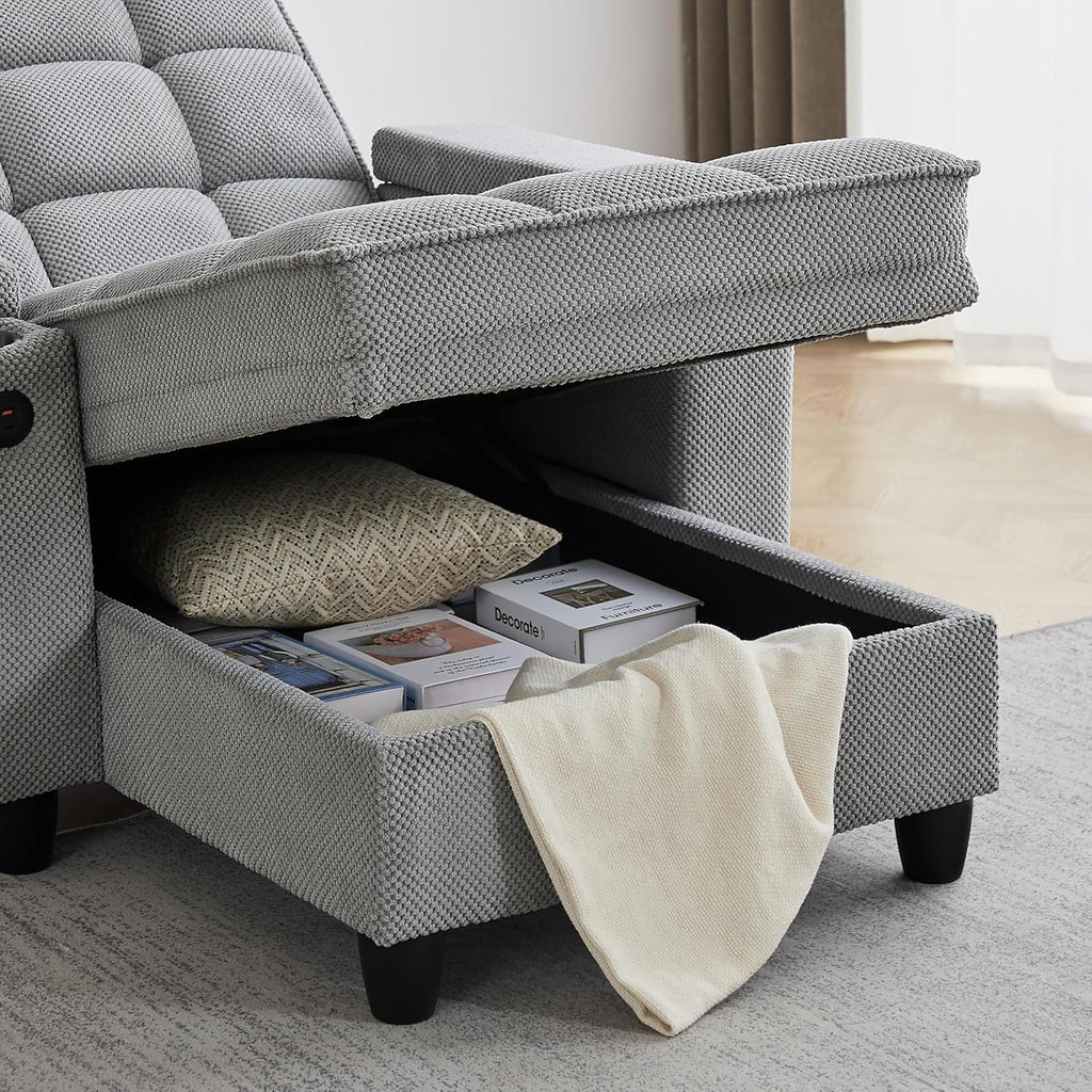 Eafurn 6-Position Adjustable Convertible Chaise Lounge Sleeper Chair with Storage, Modern Recliner Armchair with Swivel Tray Table & USB Port, Multi-Functional Tufted Accent Chair for Small Space