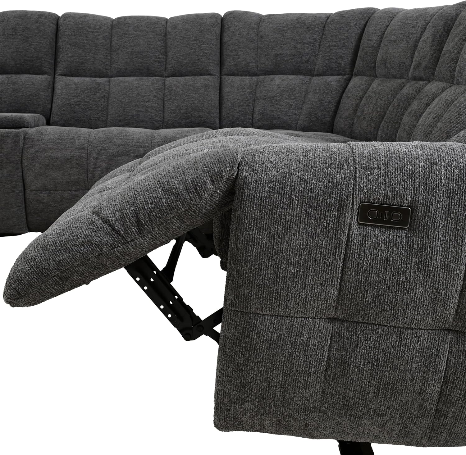 Furniture of America Tavie Modern Reclining Sofa with Storage Console and Cup Holders, Sectional Recliner, L Shaped Couch for Living Room, Home Theater, Playroom, Dark Grey
