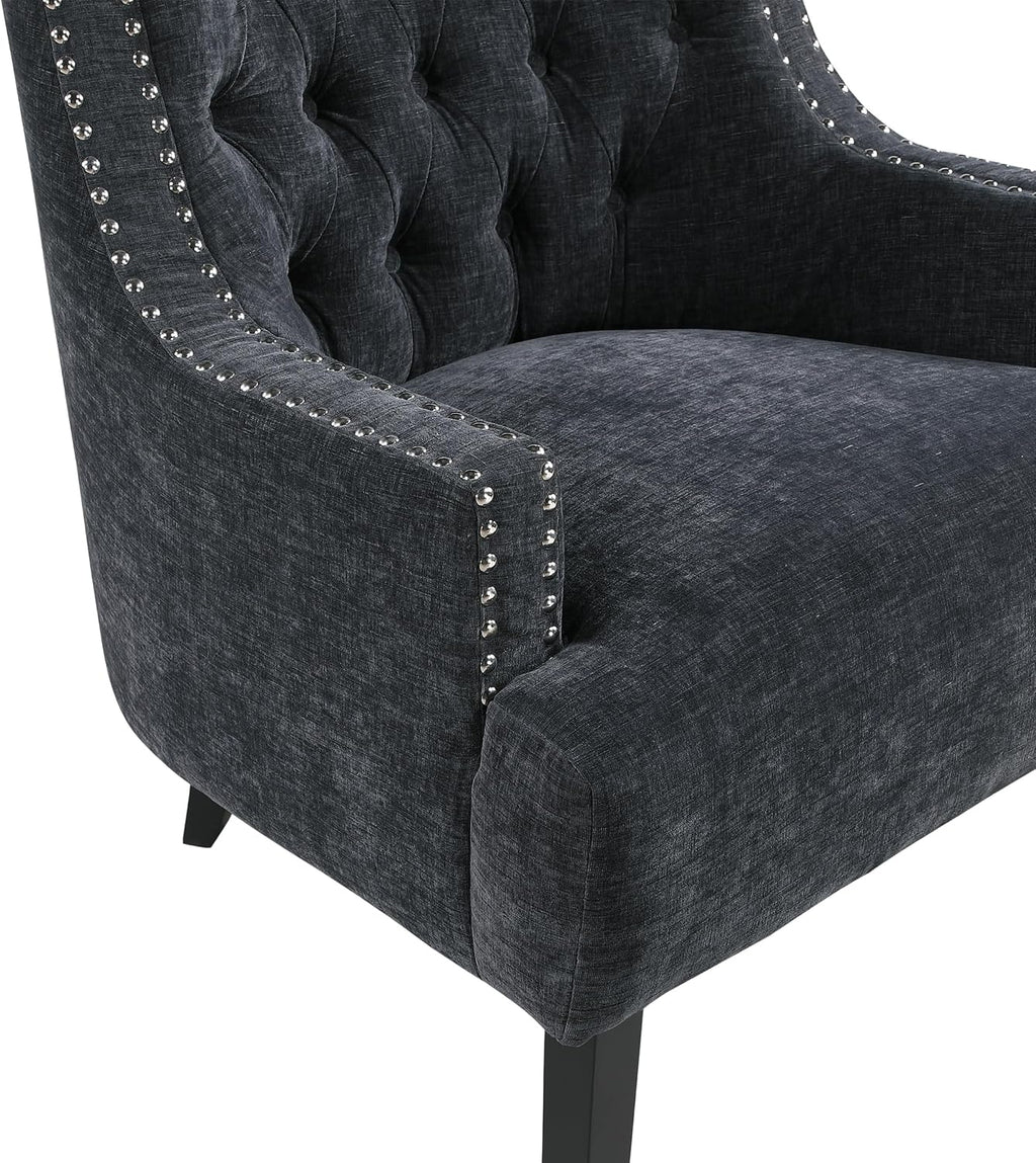Lexicon Accent Chair Reading Chair Comfy Chair for Bedroom, Upholstered Armchair with Solid Wood Frame, Tufted Cushion Nail Head Trim, Single Sofa Chair for Living Room, Office, Black Chenille