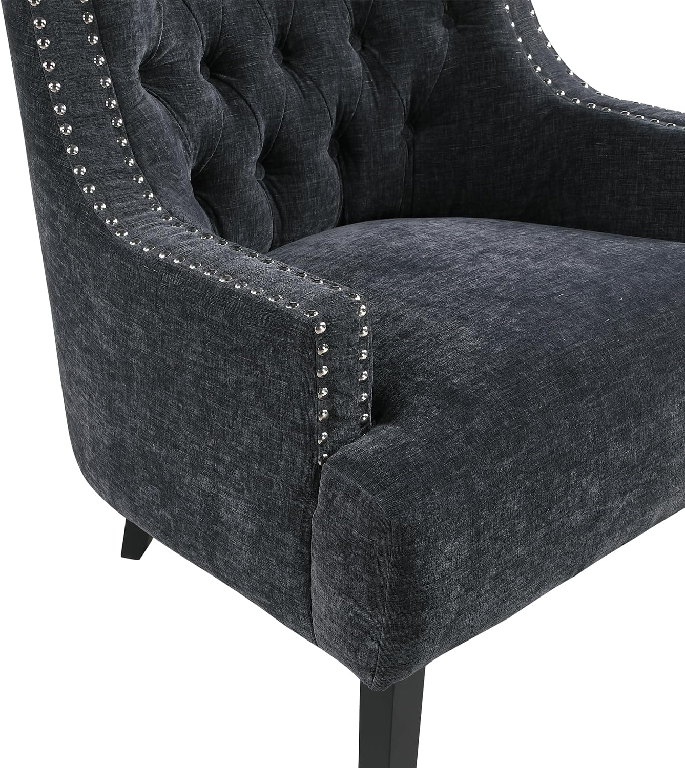 Lexicon Accent Chair Reading Chair Comfy Chair for Bedroom, Upholstered Armchair with Solid Wood Frame, Tufted Cushion Nail Head Trim, Single Sofa Chair for Living Room, Office, Black Chenille