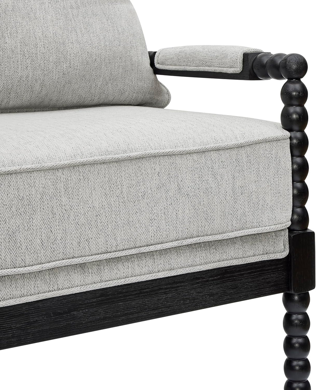Roundhill Furniture Belvoir Upholstered Spool Accent Chair with Turned Wood Frame, Gray with Black Finish