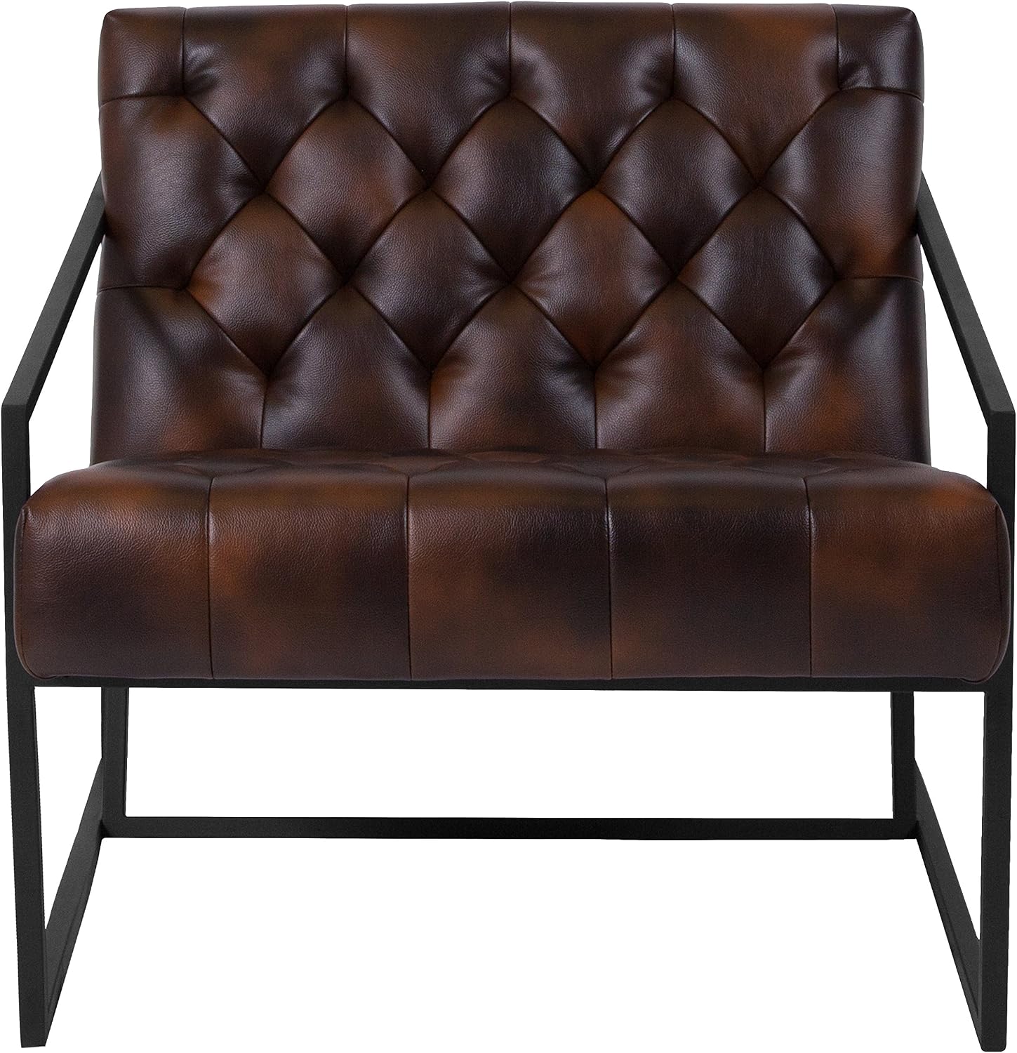 Flash Furniture Hercules Madison Series Bomber Jacket LeatherSoft Tufted Lounge Chair, Tufted Retro Accent Chair for Living Room or Office, Brown/Black