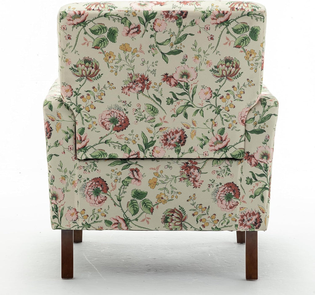 Container Furniture Direct Contemporary Accent Arm Chair with Birch Wood Frame and Velvet Upholstery, Armchair for Office and Living Room Decor, Removable Cushions, 04 Printed Fabric