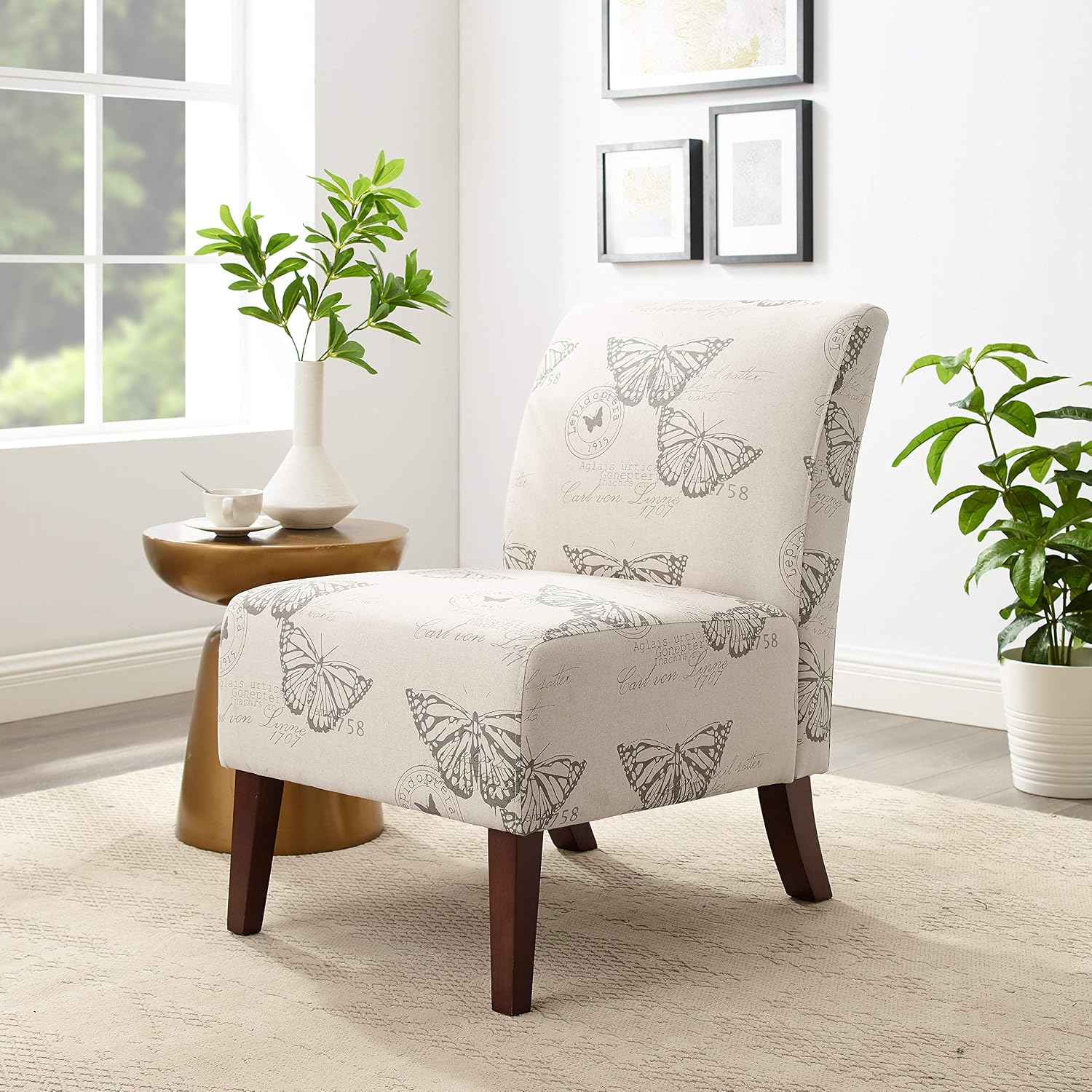Linon Butterfly, Dark Espresso Linen Lily Chair, 21.5' W x 29.5' D x 31.5' H