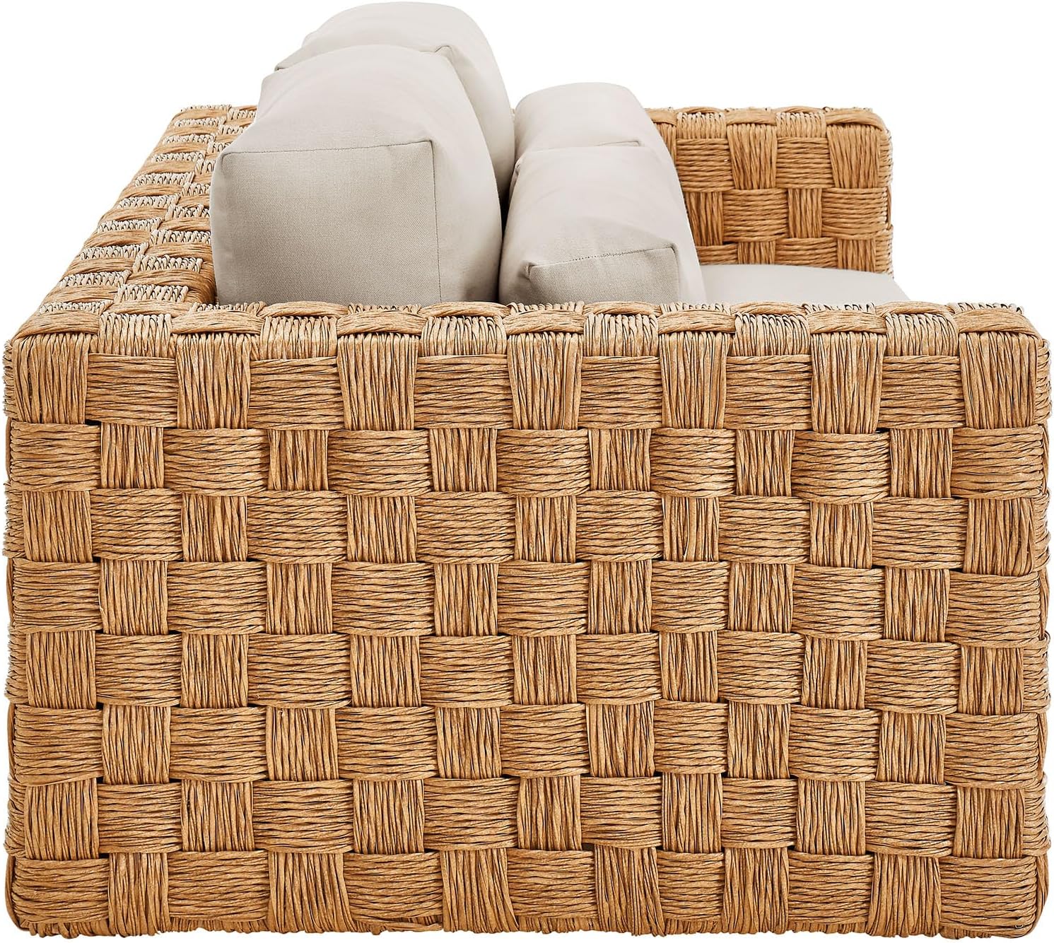 Modway Thames Wicker Rattan Outdoor Loveseat in Natural Light Gray - UV-Resistant Patio Furniture 2-Seater Basket-Weave Sofa Couch - Deep Seat Patio Cushions with 2 Throw Pillows for Backyard, Deck