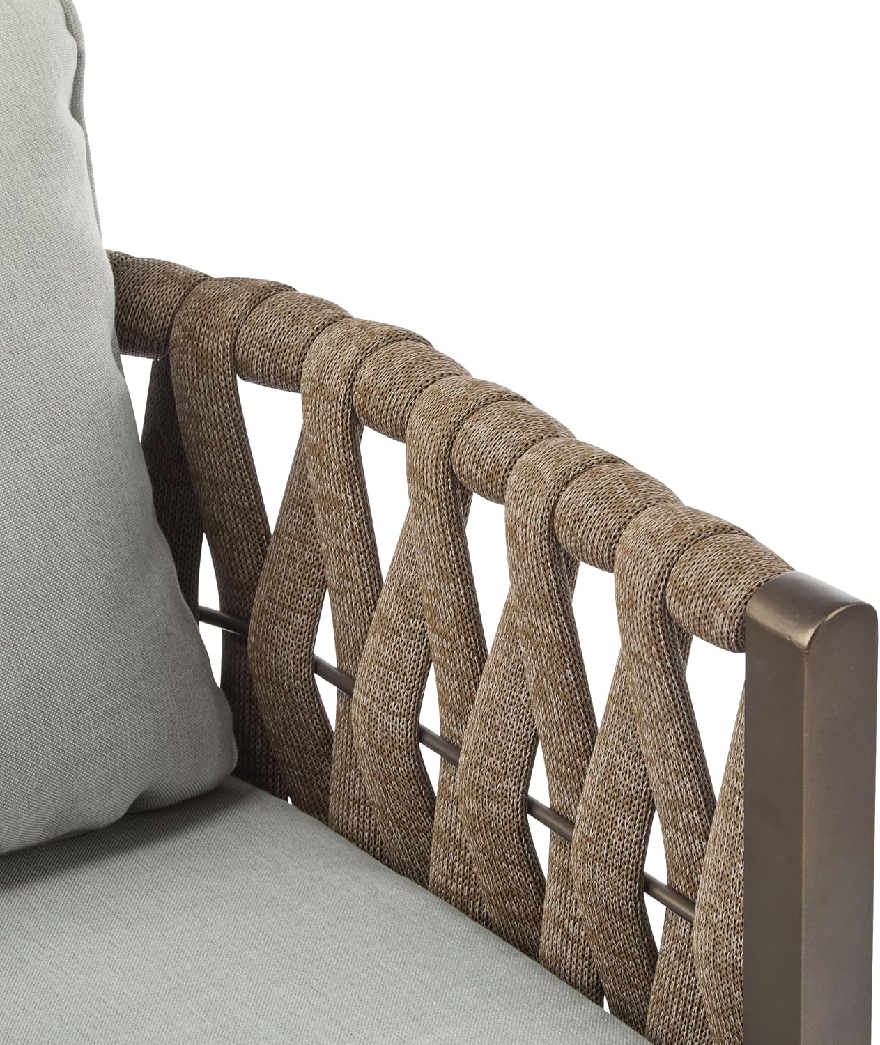 Christopher Knight Home Lena Patio Club Chairs Set of 2, Metal Accent Chairs, Rope Woven Backrest Armchair, Upholstered Cushions Seating, Tub Back Design for Backyard Garden, Brown+Light Gray