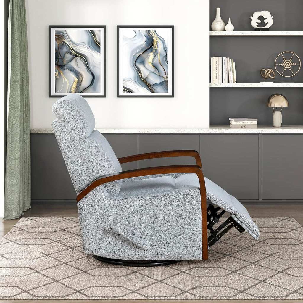 Lexicon 360 Degree Swivel Glider Reclining Chair, Soft Boucle Manual Recliner, Comfy Nursery Glider Recliner, Wood Arms, Pull Handle for Living Room/Office/Bedroom/Apartment, Gray