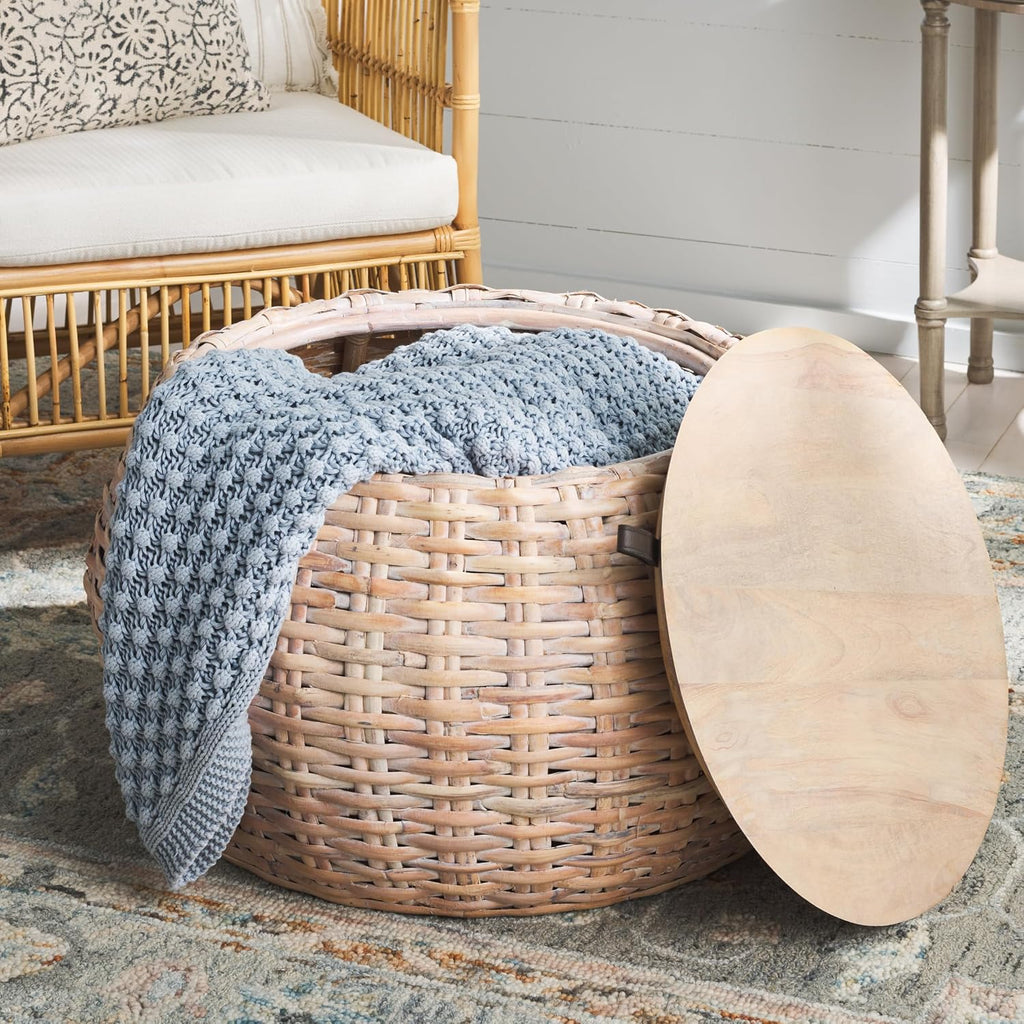 Safavieh Home Klarysa Natural White Wash Wood and Rattan Storage Coffee Table