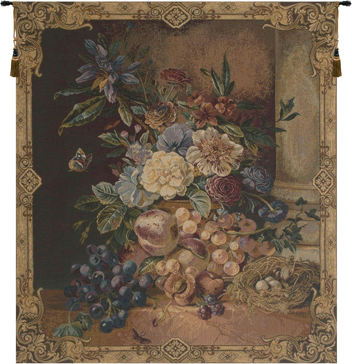 Charlotte Home Furnishings Inc European Belgian Tapestry Wall Hanging 26 X 31 in, Frame of Flowers Jacquard Woven Wall Art Cotton Polyester Viscose Blend for Home and Wall Decor