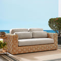 Modway Thames Wicker Rattan Outdoor Loveseat in Natural Light Gray - UV-Resistant Patio Furniture 2-Seater Basket-Weave Sofa Couch - Deep Seat Patio Cushions with 2 Throw Pillows for Backyard, Deck