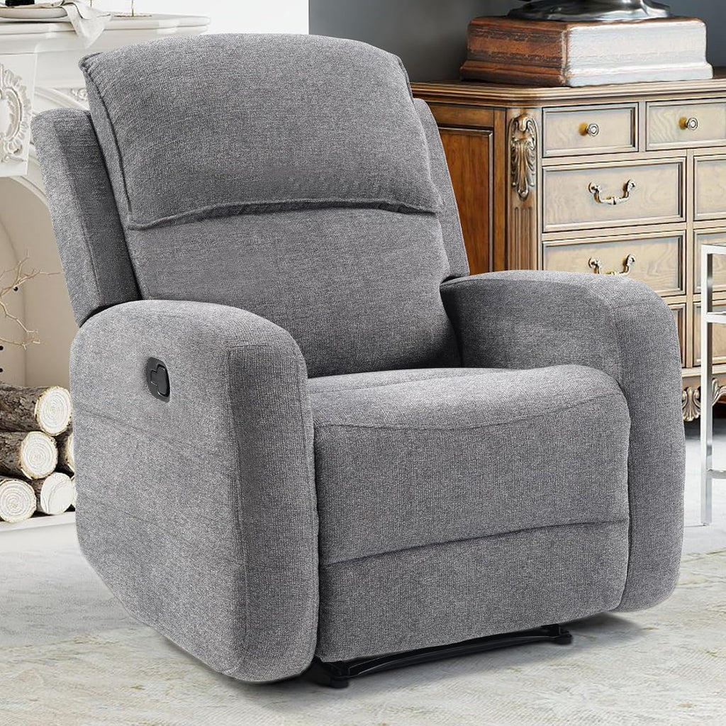 EBELLO Manual Living Room Furniture Reclining Couch Set, Soft Fabric Chair Recliner Sofa for Meeting Room, Overstuffed Backrest and Armrest, USB Charge Port (Recliner)