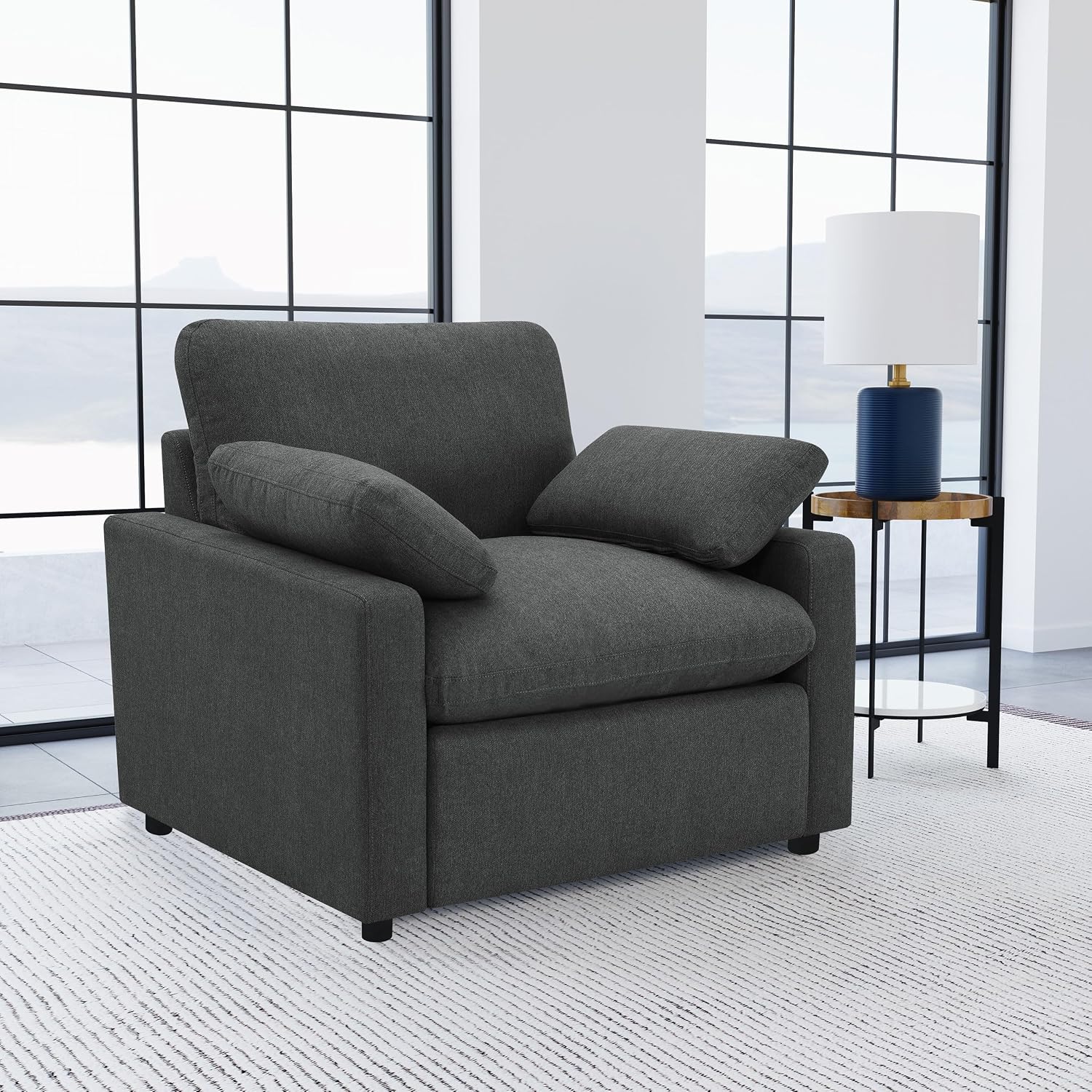 Coaster Home Furnishings - Collins - Wood and Fabric - Power Recliner with Horizontal Tufted Detail, Padded Arms, and Reversible Cushions - Living Room - Dark Gray - 609533P