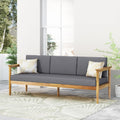 Christopher Knight Home Gaviaz Acacia Wood Outdoor 3 Seater Sofa, 76'' Modern Patio Couch with Water-Resistant Cushions and Open Slat Design for Garden Poolside Deck, Dark Gray