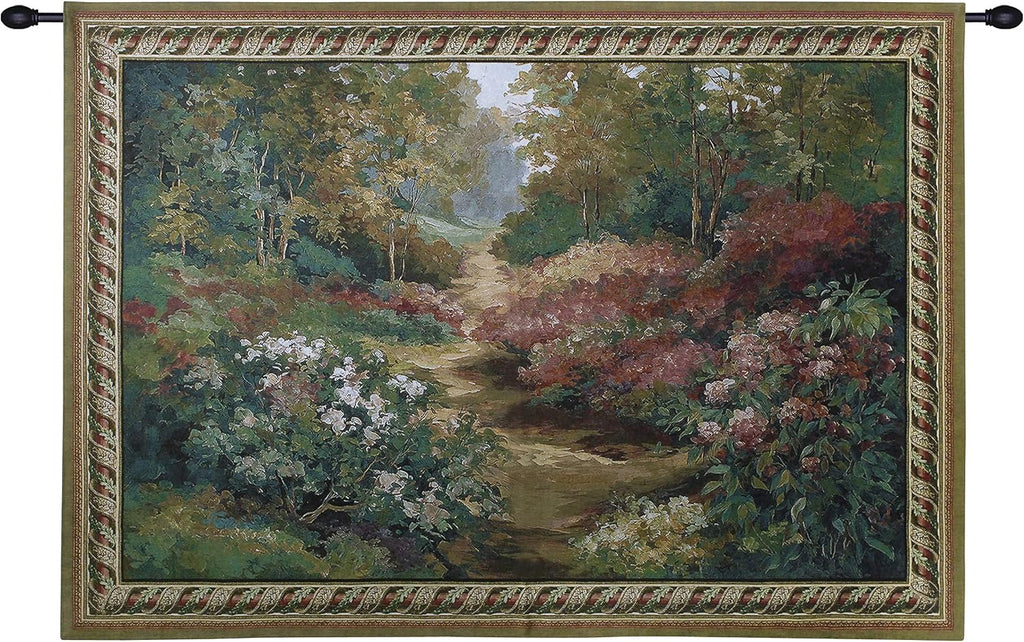 Along the Garden Path by Alix Stefan | Woven Tapestry Wall Art Hanging | Blooming Flowers Nature Trail Artwork | 100% Cotton USA Size 68x53