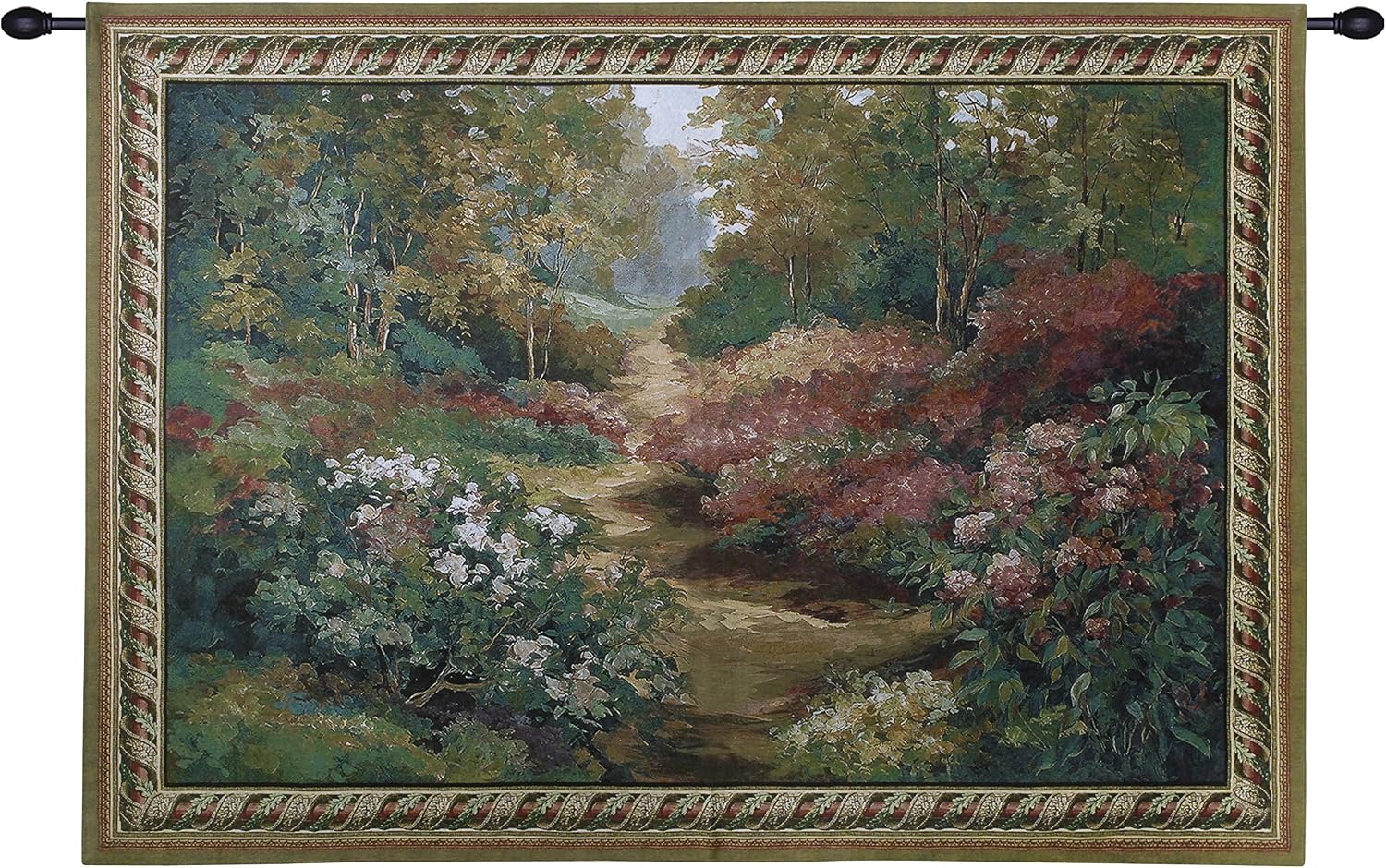 Along the Garden Path by Alix Stefan | Woven Tapestry Wall Art Hanging | Blooming Flowers Nature Trail Artwork | 100% Cotton USA Size 68x53