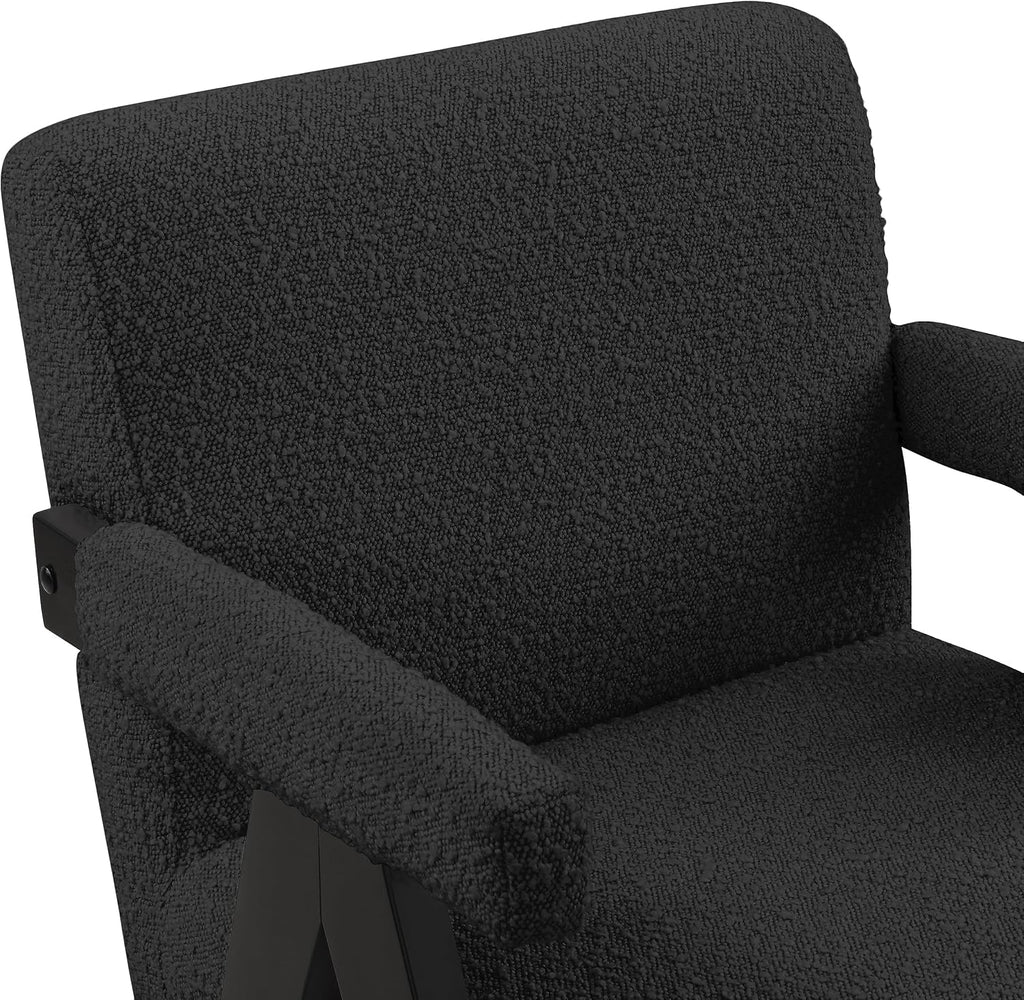 Meridian Furniture 481Black Woodloch Collection Mid-Century Modern Boucle Fabric Upholstered Accent Chair with Rich Black Boucle Fabric, Black Finish Solid Wood, 24.5' W x 23.5' D x 32' H, Black