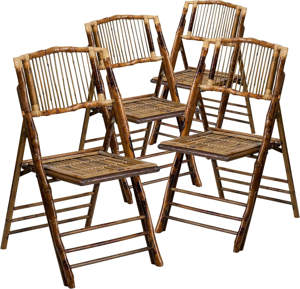 Flash Furniture Folding Bohemian Bamboo Chairs with Curved Backs, Modern Bamboo Folding Dining Chairs, 300 lb. Static Weight Capacity, Set of 4