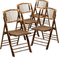 Flash Furniture Folding Bohemian Bamboo Chairs with Curved Backs, Modern Bamboo Folding Dining Chairs, 300 lb. Static Weight Capacity, Set of 4