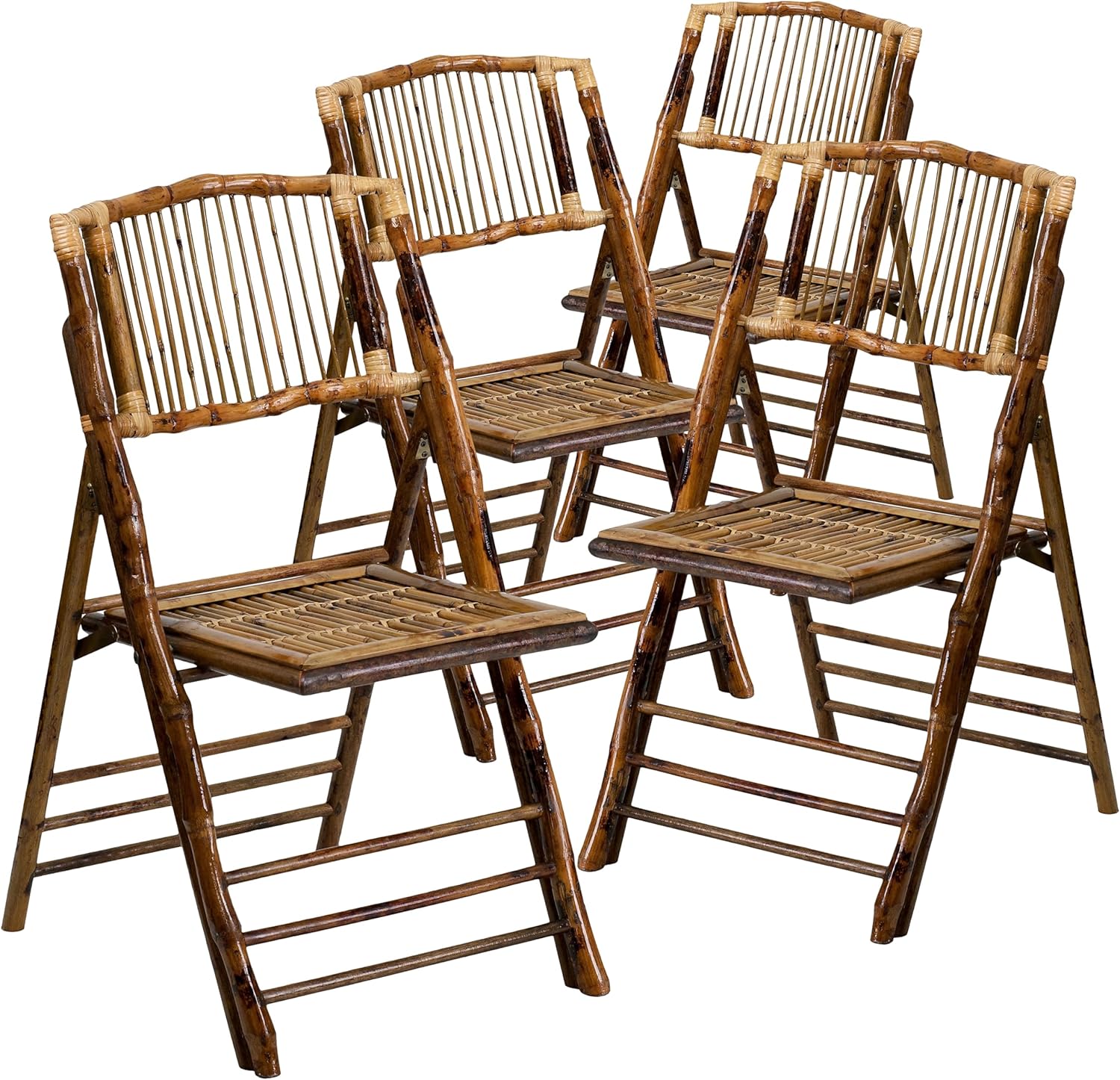 Flash Furniture Folding Bohemian Bamboo Chairs with Curved Backs, Modern Bamboo Folding Dining Chairs, 300 lb. Static Weight Capacity, Set of 4