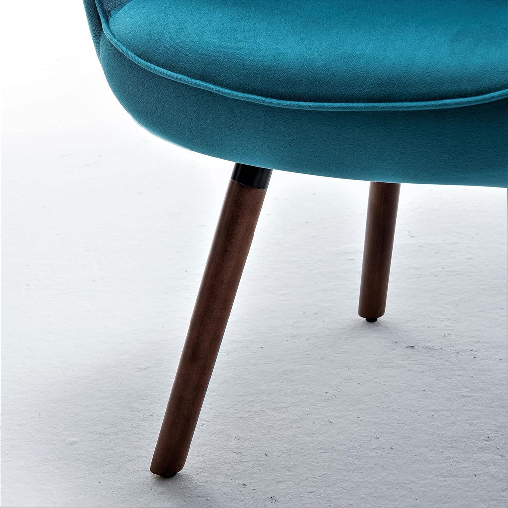 Container Furniture Direct Chic Accent Arm Chairs for Living Room, Bedroom, or Home Office, Button-Tufted Midcentury Armchair with Wingback Design and Splayed Legs, Greynish Blue