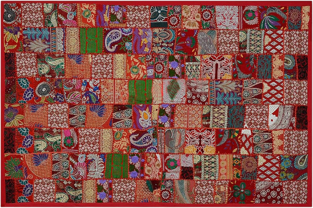 Arprani Indian tapestry-Handmade wall hanging-Embroidered Patchwork Tapestries-Vintage Saree Patces Cutting Wall Art-Bohemian Decor Ethnic Wall Hangings