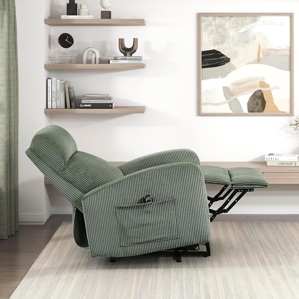 Lexicon Power Lift Recliner Chair for Elderly with Remote Control, Gentle Lift Motion, Side Pocket Armrest, Corduroy Upholstered Electric Recliner for Living Room/Bedroom, Easy Assembly, Green