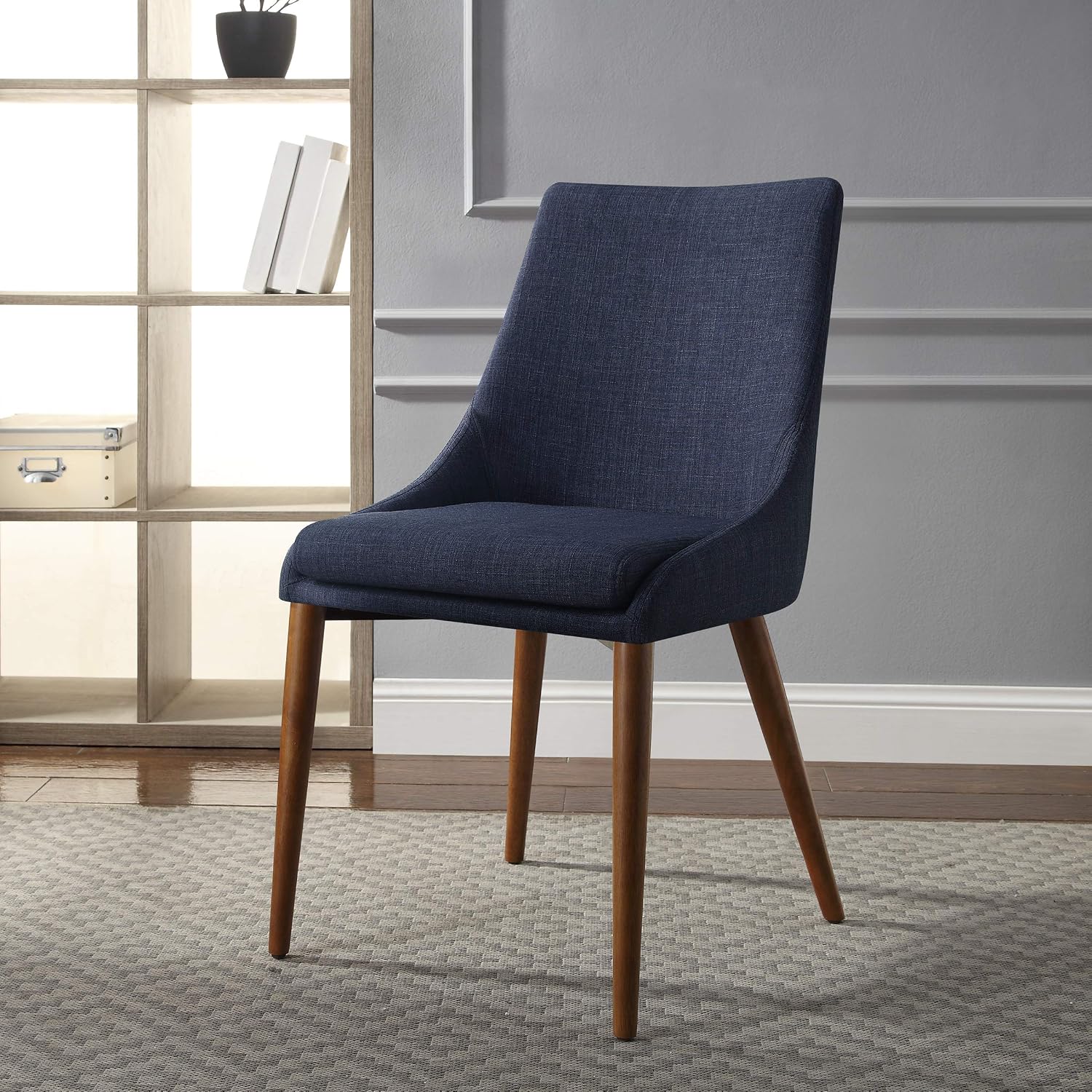 OSP Home Furnishings Palmer Mid-Century Modern Dining Accent Chair 2-Pack, Navy
