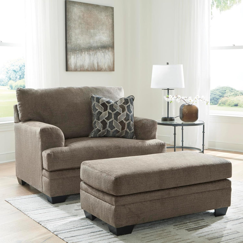Signature Design by Ashley Stonemeade Urban Upholstered Oversized Chair with Reversible Seat Cushion, 1 Throw Pillow and Track Arms, Gray