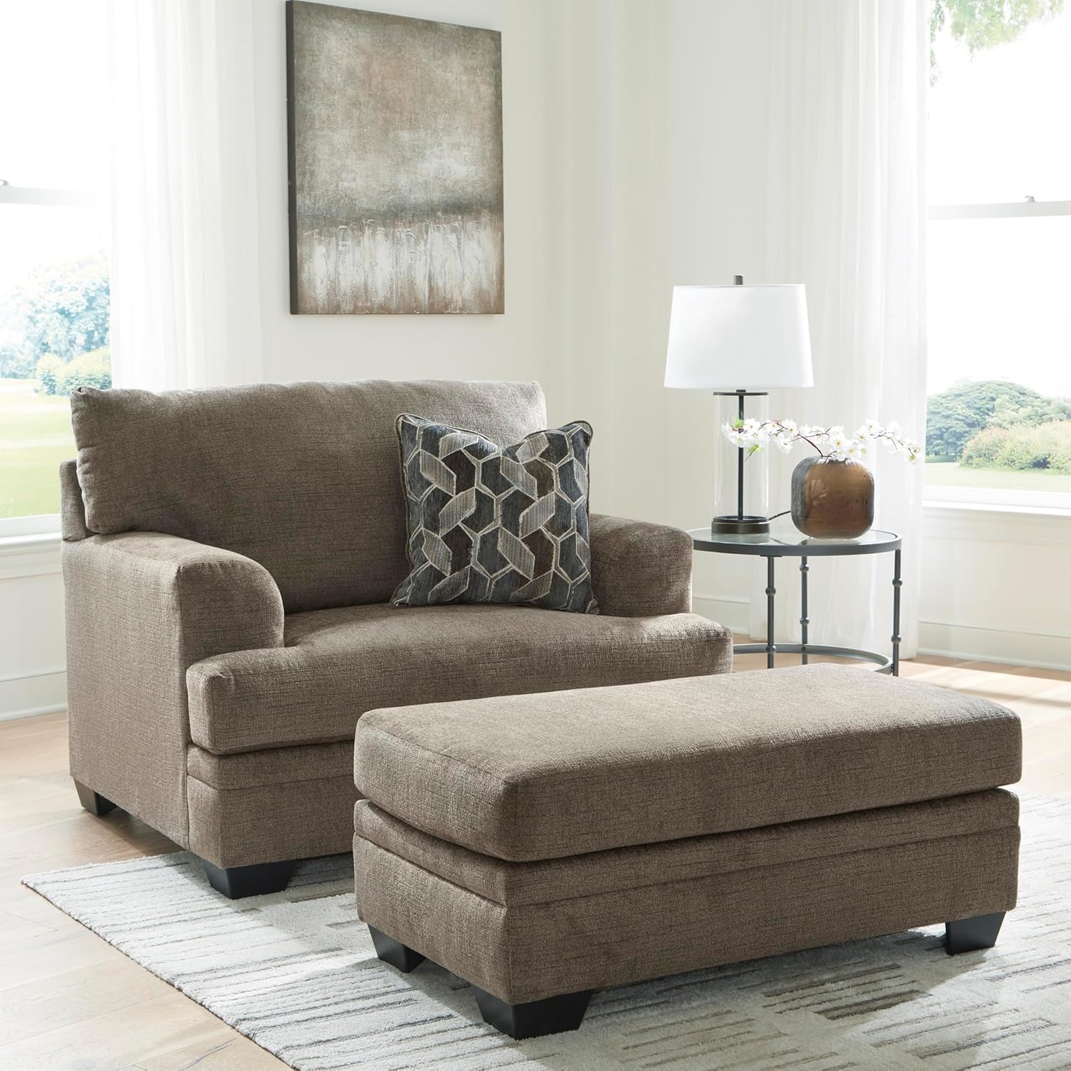 Signature Design by Ashley Stonemeade Urban Upholstered Oversized Chair with Reversible Seat Cushion, 1 Throw Pillow and Track Arms, Gray