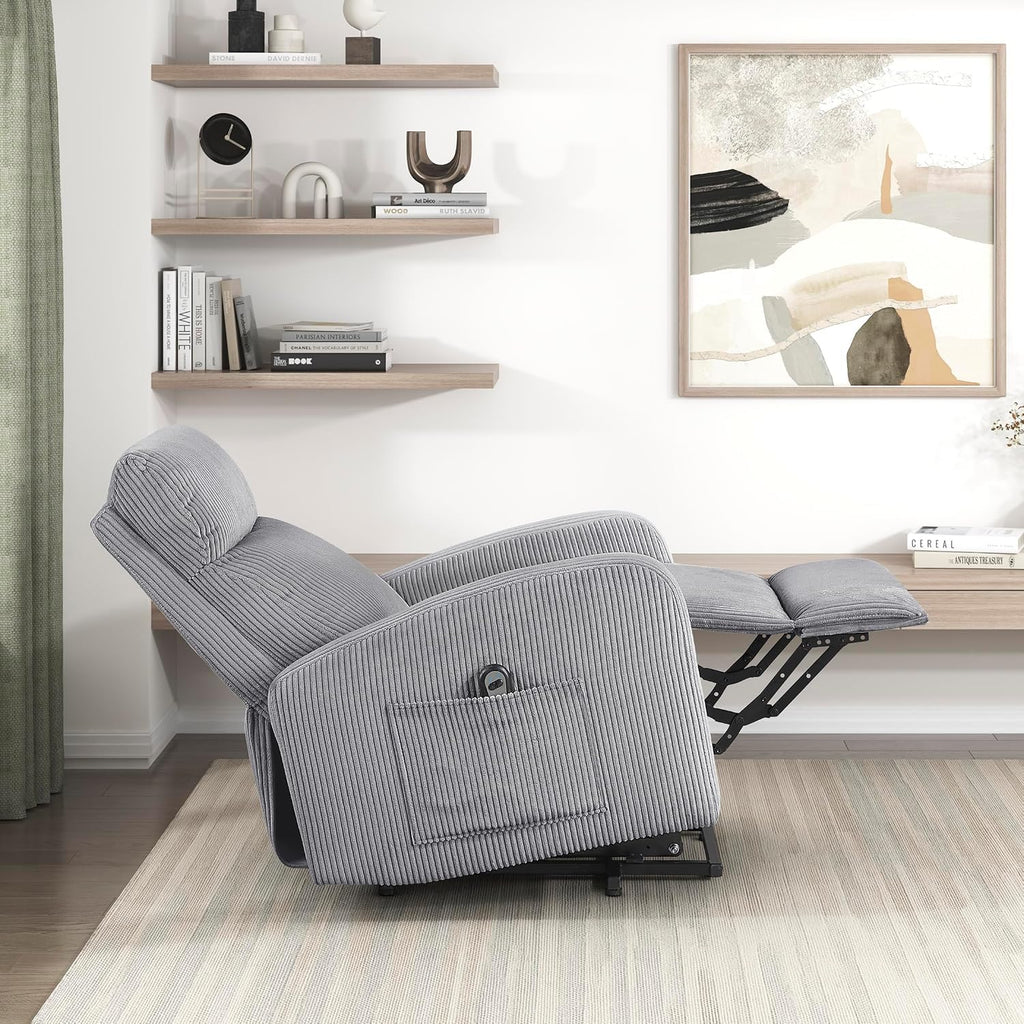 Lexicon Power Lift Recliner Chair for Elderly with Remote Control, Gentle Lift Motion, Side Pocket Armrest, Corduroy Upholstered Electric Recliner for Living Room/Bedroom, Easy Assembly, Dark Gray