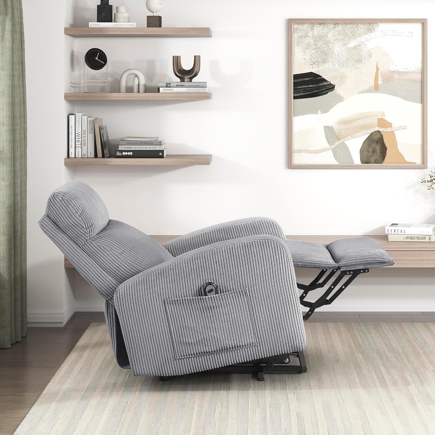 Lexicon Power Lift Recliner Chair for Elderly with Remote Control, Gentle Lift Motion, Side Pocket Armrest, Corduroy Upholstered Electric Recliner for Living Room/Bedroom, Easy Assembly, Dark Gray