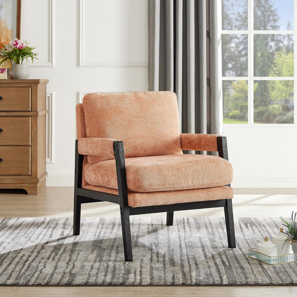 Roundhill Furniture Kelly Mid-Century Modern Chenille Upholstered Accent Armchair, Orange
