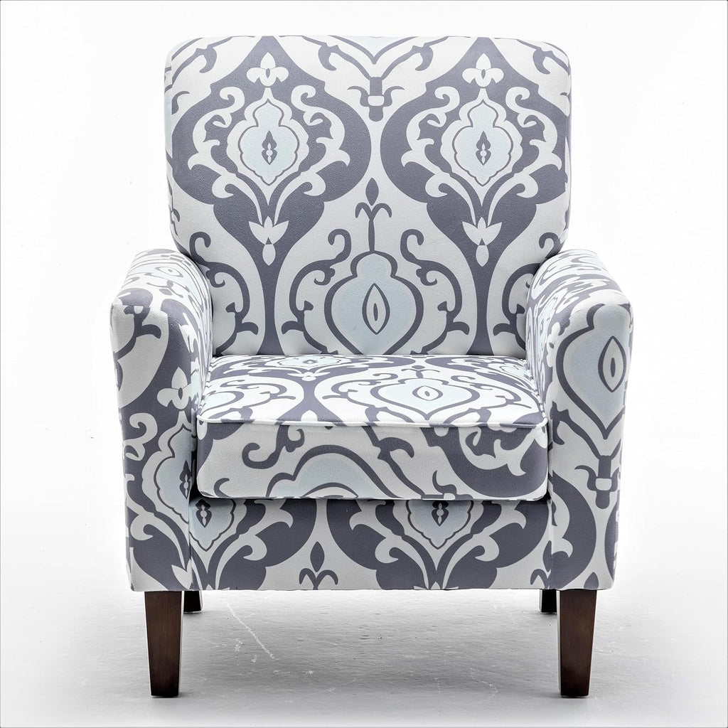 Container Furniture Direct Contemporary Accent Arm Chair with Birch Wood Frame and Velvet Upholstery, Armchair for Office and Living Room Decor, Removable Cushions, 05 Printed Fabric