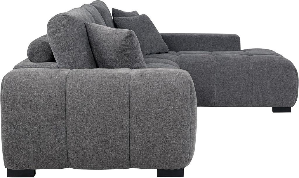 Coaster Home Furnishings - Octavia - Fabric - Upholstered Sectional Sofa with Chaise, Grid Tufting and Accent Pillows - Living Room - Charcoal Grey - 509965