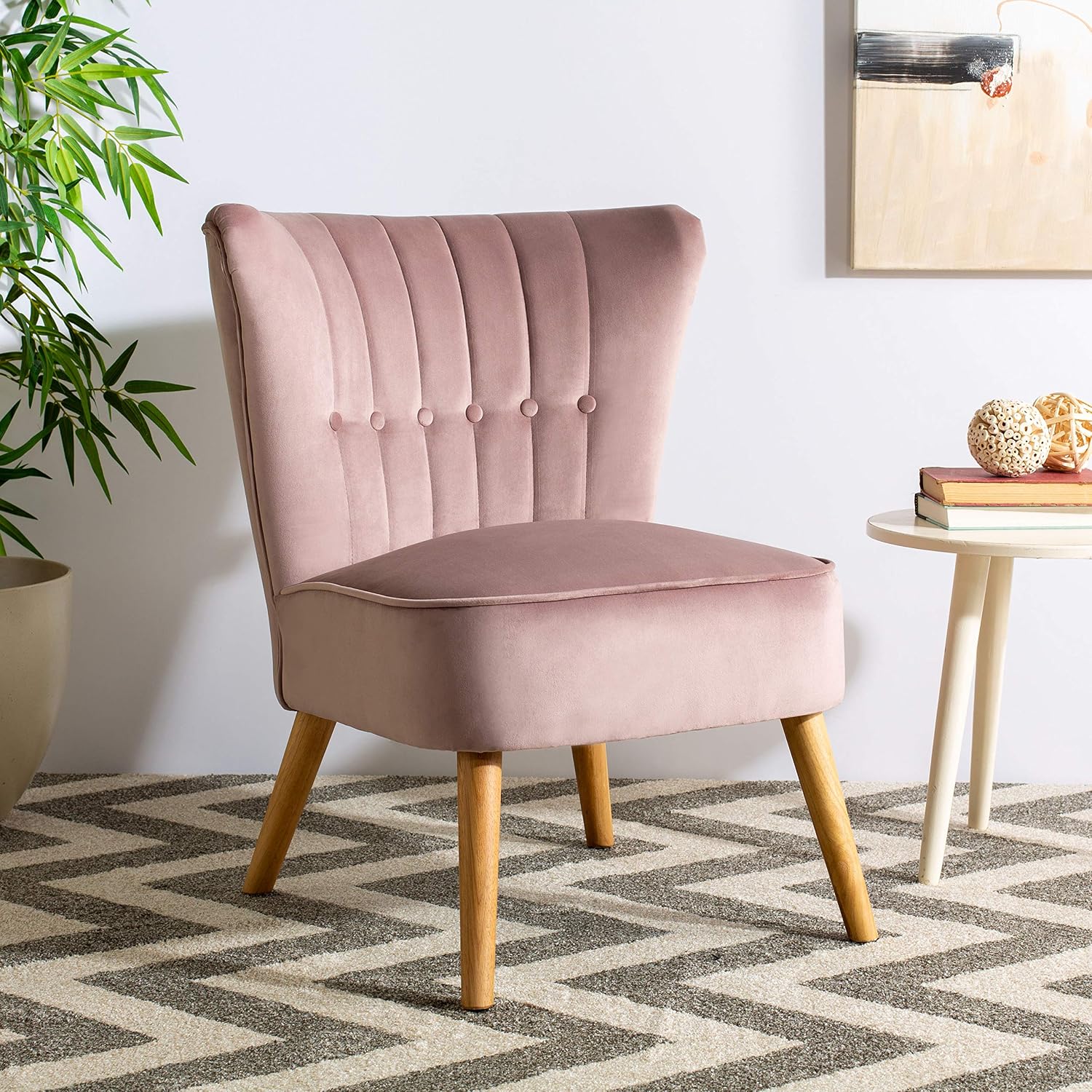 Safavieh Home June Retro Glam Mauve Velvet and Natural Accent Chair