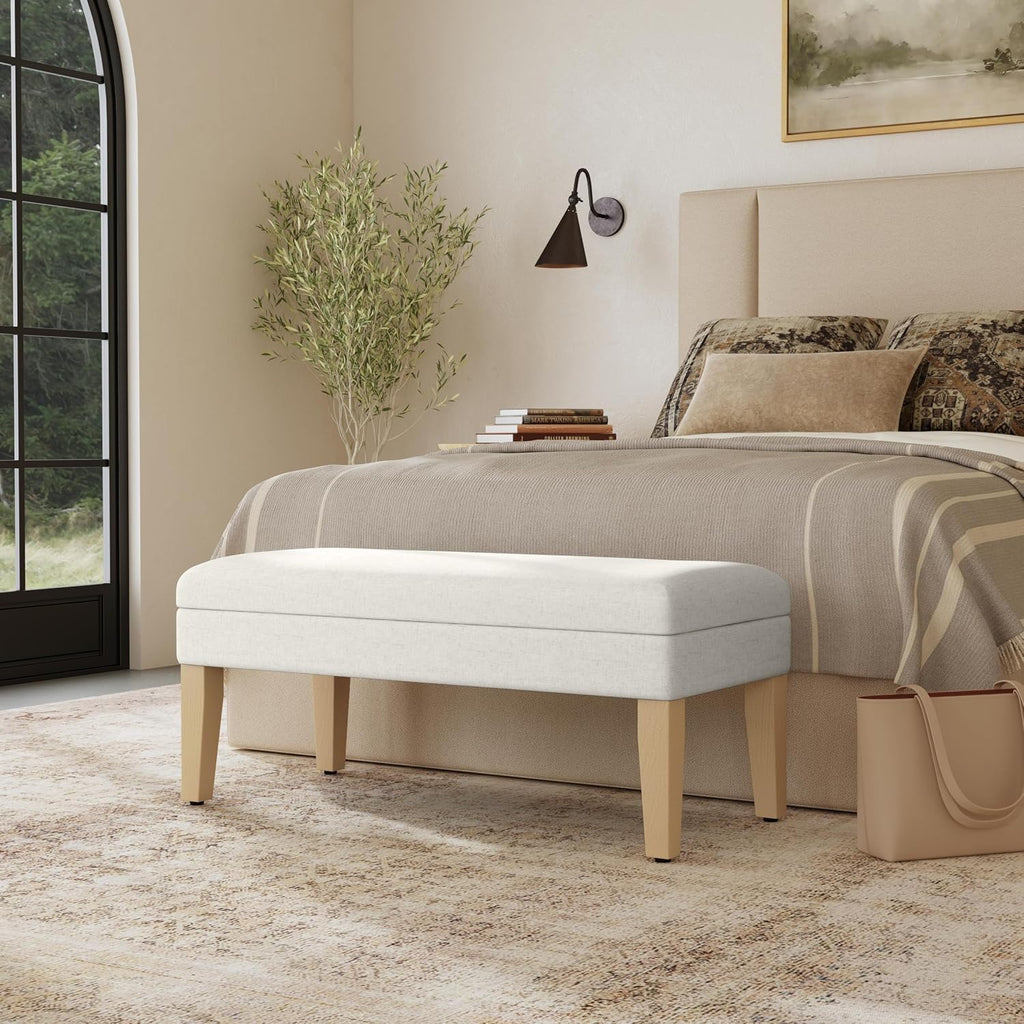 HomePop 40' Decorative Storage Ottoman Bench - Cream Textured Woven