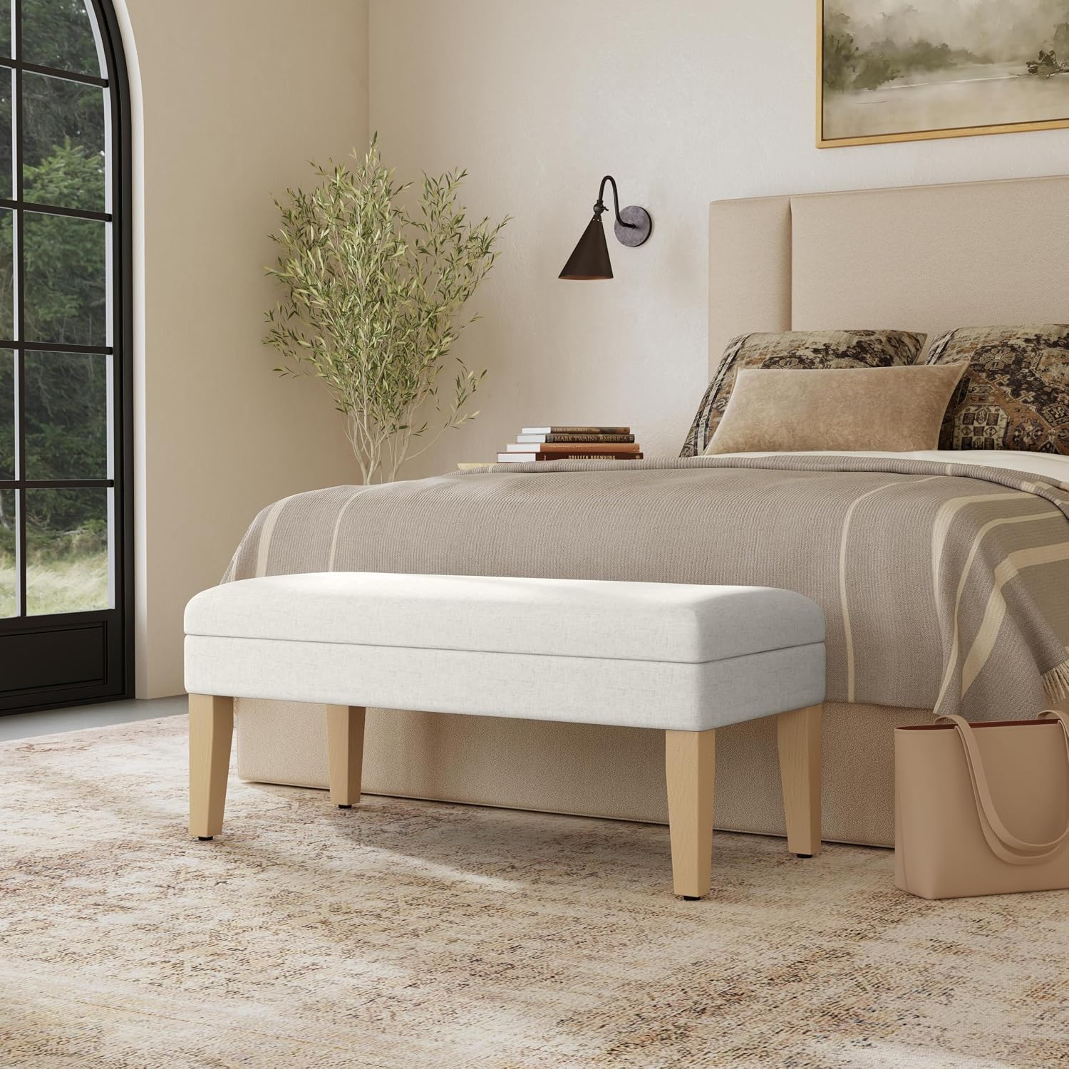HomePop 40' Decorative Storage Ottoman Bench - Cream Textured Woven