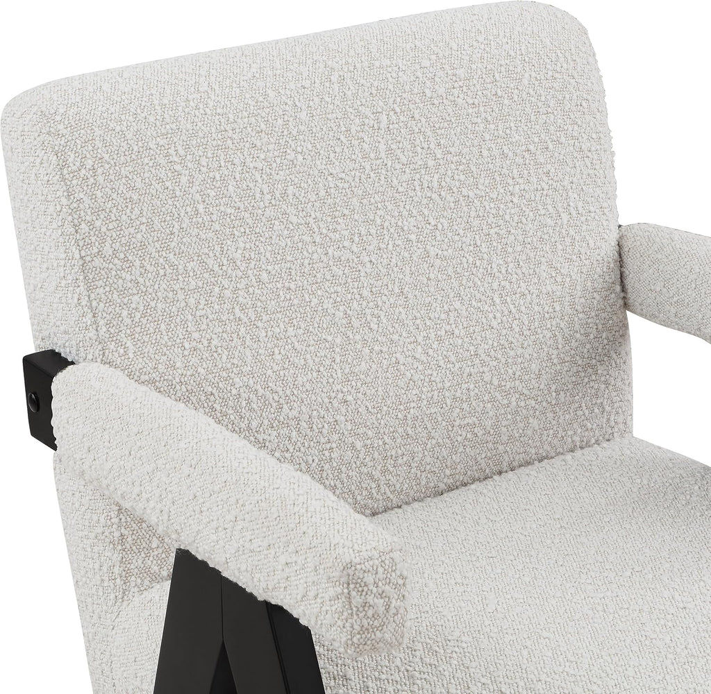 Meridian Furniture 481Cream Woodloch Collection Mid-Century Modern Boucle Fabric Upholstered Accent Chair with Rich Cream Boucle Fabric, Black Finish Solid Wood, 24.5' W x 23.5' D x 32' H, Cream