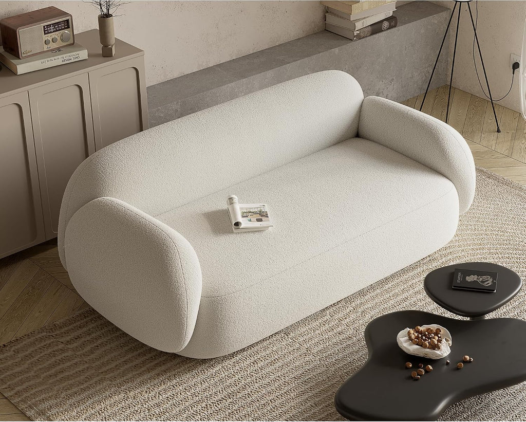 Acanva Modern Minimalist Sofa for Living Room Lounge Home Office, Rounded Edges Couch with Soft Boucle Upholstered, 78.7'W, White
