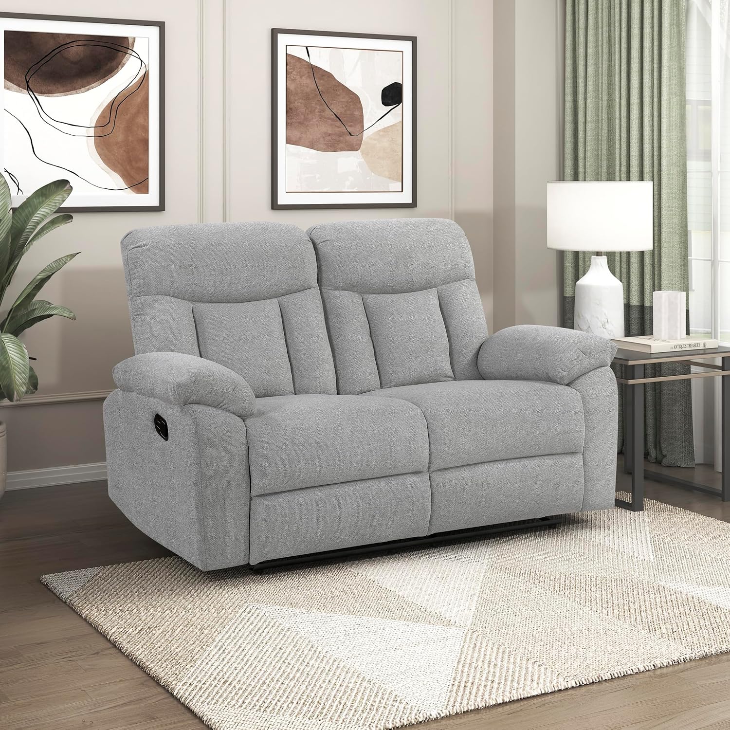 Lexicon Manual Double Recliner Loveseat for Living Room, Chenille Fabric Upholstered Reclining Sofa, Home Theater Seating, Easy Assembly, Recliner Love Seat Couch, Gray