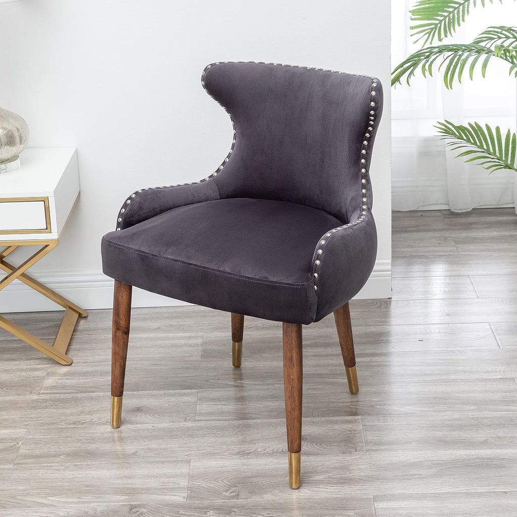 Lindale Contemporary Velvet Upholstered Nailhead Trim Accent Chair, Gray