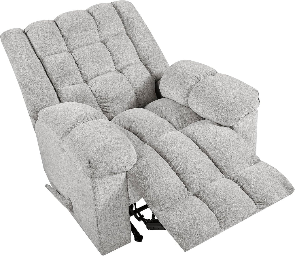 Lexicon Chenille Rocker Reclining Chair for Adults, Rocker Pull Handle Recliner, Nursery Chair for Living Room/Bedroom, High Back, Pillow Top Arms, High Density Foam Cushions, Light Grey