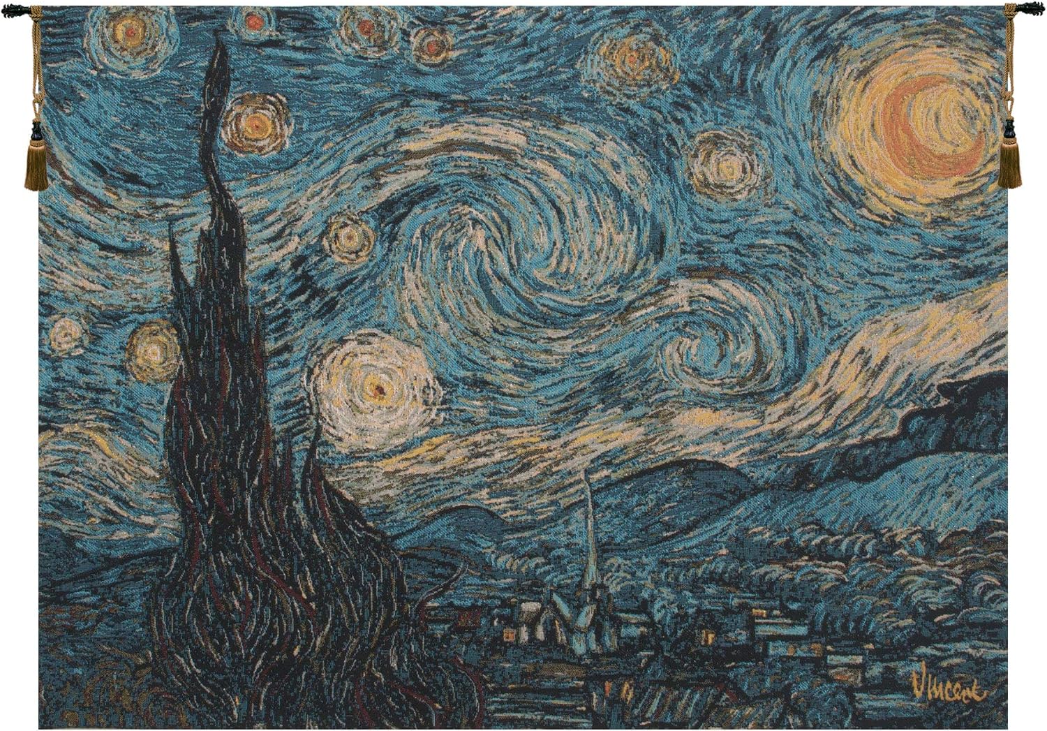 C Charlotte Home Furnishings Inc The Starry Night European Tapestry Wall Hanging | Viscose Cotton and Polyester Blend Wall Art | 26 in. x 34 in | Home Decor Accents | Inspired by Vincent Van Gogh
