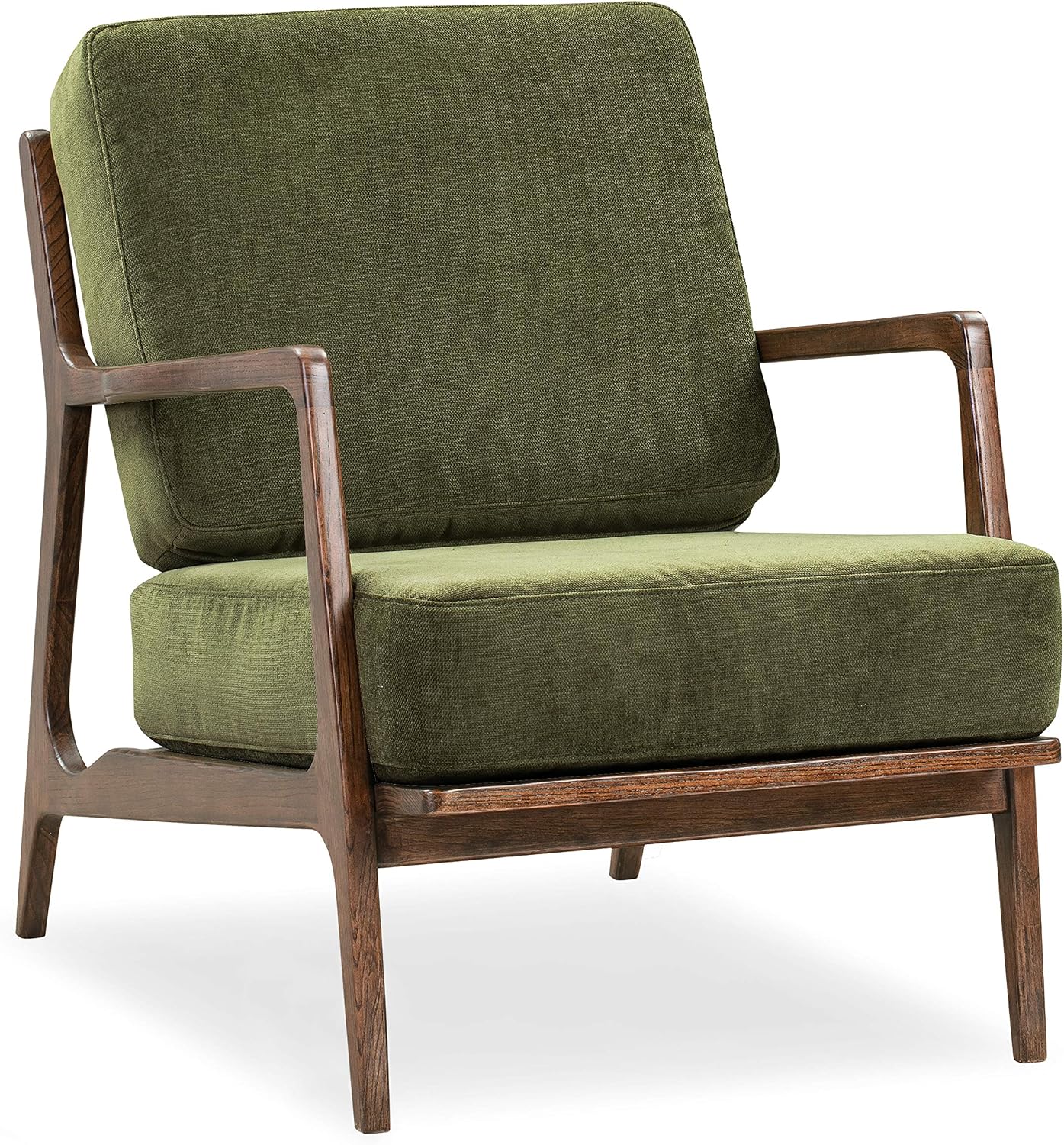 Poly & BARK Verity Fabric Accent Chair – Fabric Armchair with Walnut Wood Frame – Fashion-Forward Lounge Seating for Living Room – Upholstered in Distressed Green Velvet for Modern Style