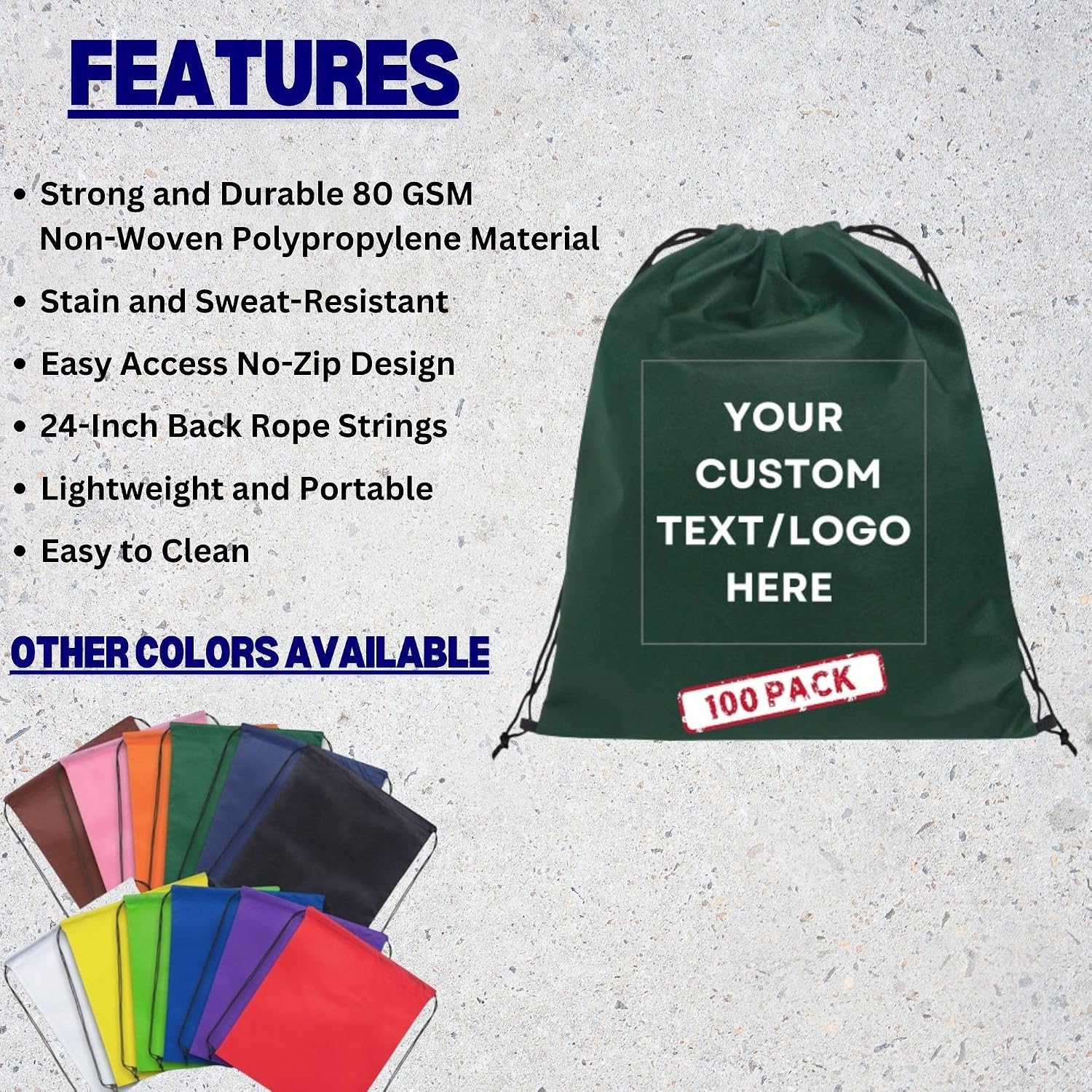 HANDSY Non-Woven Custom Drawstring Bags - Personalized Drawstring Backpack- Custom Bags with Logo for Traveling,Gym and Everyday Use (100, Dark Green)